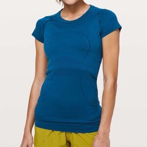Lululemon Swiftly Tech Short Sleeve Tee Top Deep Marine Teal Blue Sz 4 EUC